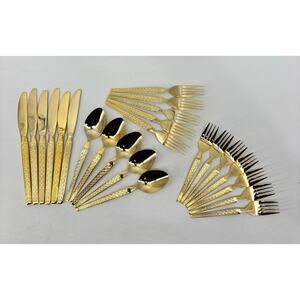 Vtg Thocadero Hollywood Gold Spoons Fork Dinner Knives Korea Stainless